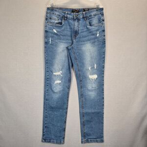 Ring of Fire  Straight  Taper Jeans Mens 33x30 Light Wash Blue Distressed Denim